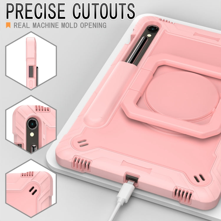 For Samsung Galaxy Tab S9 FE / S9 Handle Robot Silicone Hybrid PC Tablet Case(Rose Gold)
