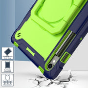 For Samsung Galaxy Tab S9 FE / S9 Handle Robot Silicone Hybrid PC Tablet Case(Navy Yellow Green)