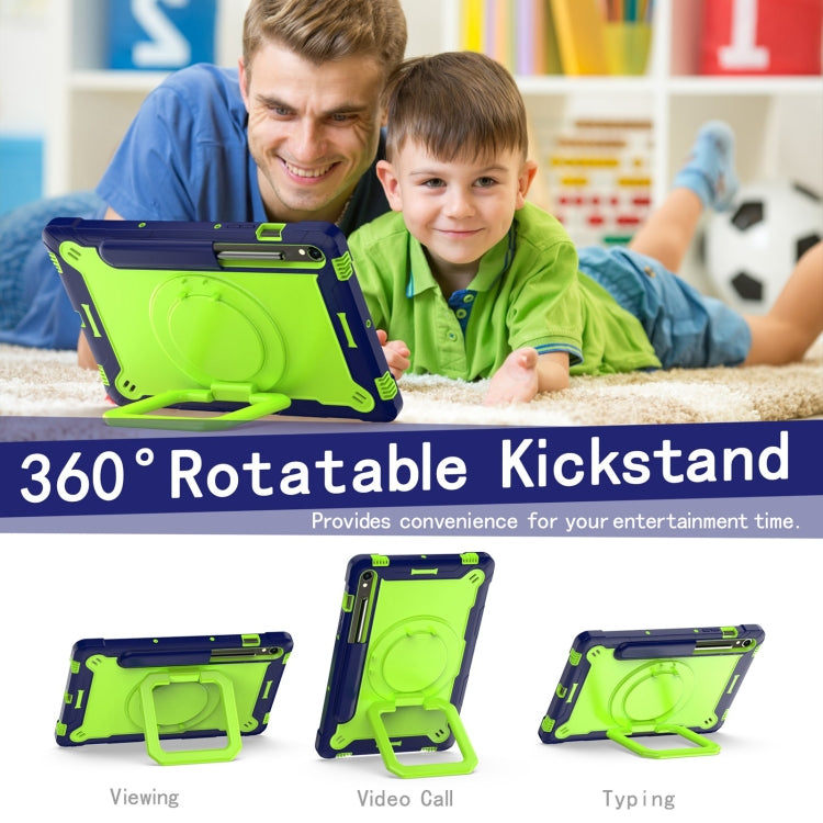 For Samsung Galaxy Tab S9 FE / S9 Handle Robot Silicone Hybrid PC Tablet Case(Navy Yellow Green)