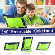 For Samsung Galaxy Tab S9 FE / S9 Handle Robot Silicone Hybrid PC Tablet Case(Navy Yellow Green)