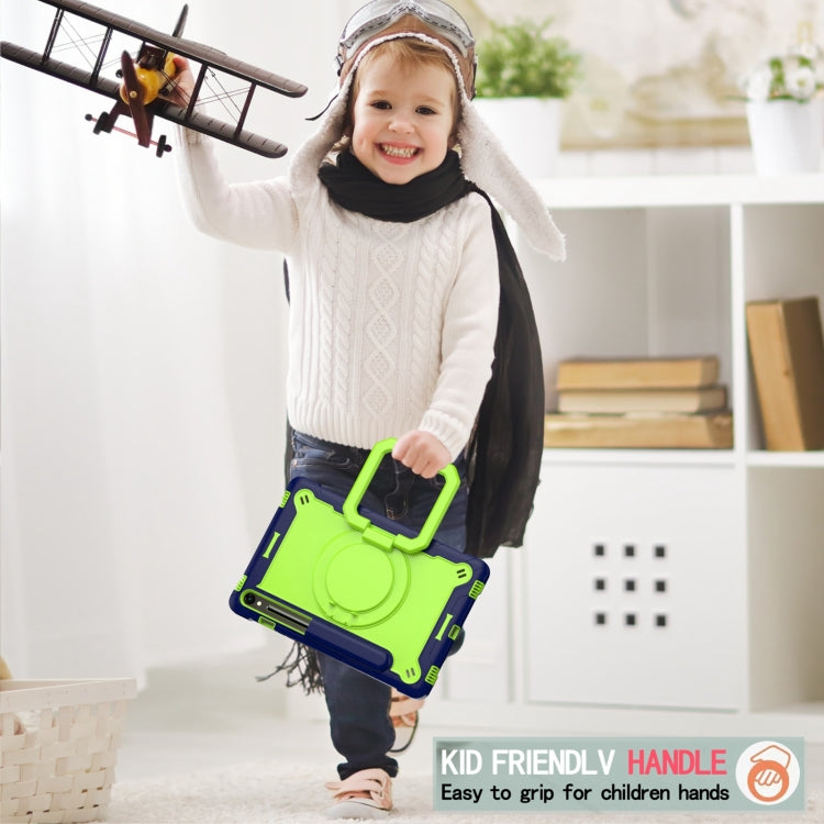 For Samsung Galaxy Tab S9 FE / S9 Handle Robot Silicone Hybrid PC Tablet Case(Navy Yellow Green)