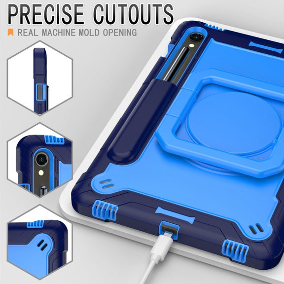 For Samsung Galaxy Tab S9 FE / S9 Handle Robot Silicone Hybrid PC Tablet Case(Navy Blue Blue)