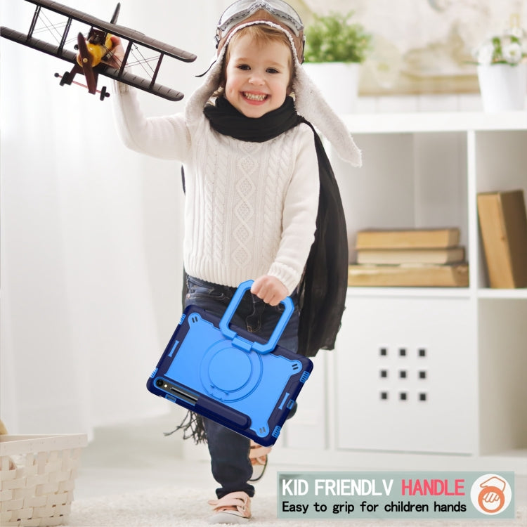 For Samsung Galaxy Tab S9 FE / S9 Handle Robot Silicone Hybrid PC Tablet Case(Navy Blue Blue)