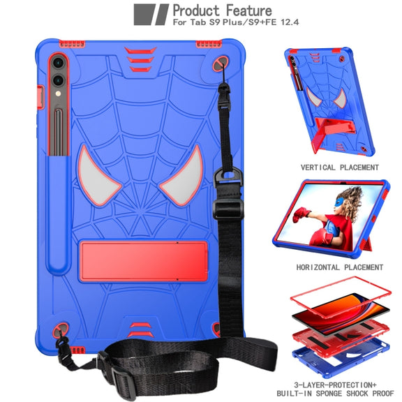 For Samsung Galaxy Tab S9 FE+ / S9+ Fold-Holder Spider Silicone Hybrid PC Tablet Case(Blue Red)