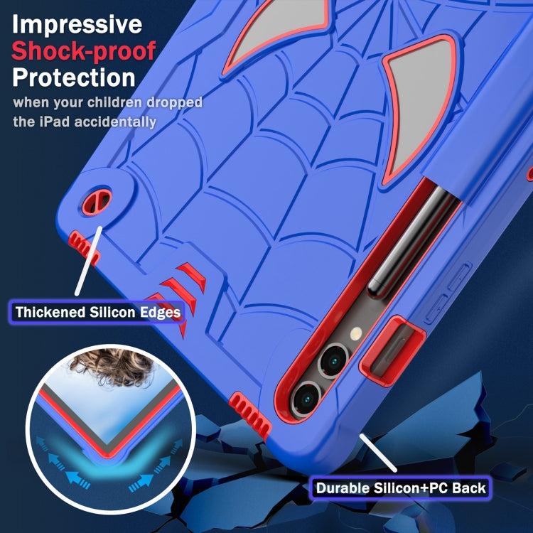 For Samsung Galaxy Tab S9 FE+ / S9+ Fold-Holder Spider Silicone Hybrid PC Tablet Case(Blue Red)