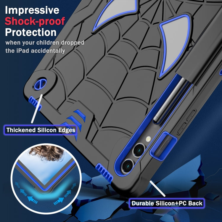 For Samsung Galaxy Tab S9 FE+ / S9+ Fold-Holder Spider Silicone Hybrid PC Tablet Case(Back Blue)