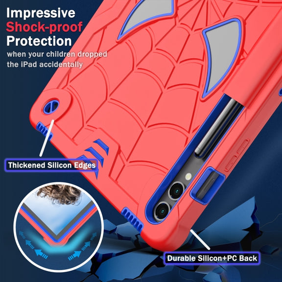 For Samsung Galaxy Tab S9 FE+ / S9+ Fold-Holder Spider Silicone Hybrid PC Tablet Case(Red Blue)