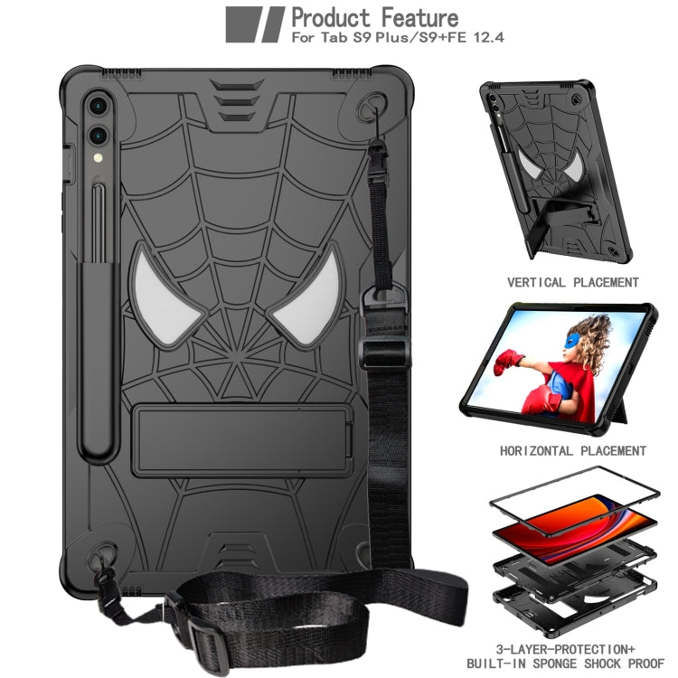 For Samsung Galaxy Tab S9 FE+ / S9+ Fold-Holder Spider Silicone Hybrid PC Tablet Case(Black)