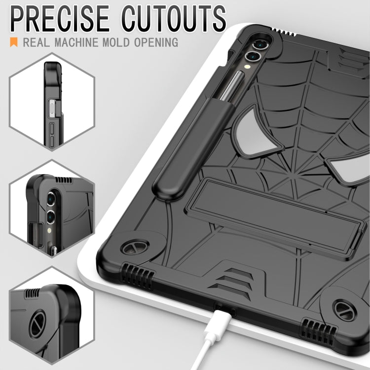For Samsung Galaxy Tab S9 FE+ / S9+ Fold-Holder Spider Silicone Hybrid PC Tablet Case(Black)