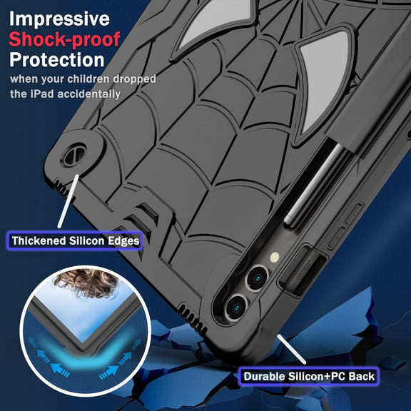 For Samsung Galaxy Tab S9 FE+ / S9+ Fold-Holder Spider Silicone Hybrid PC Tablet Case(Black)