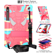 For Samsung Galaxy Tab S9 FE / S9 Fold-Holder Spider Silicone Hybrid PC Tablet Case(Camouflage Rose Red)