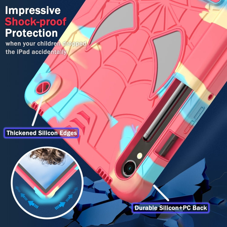 For Samsung Galaxy Tab S9 FE / S9 Fold-Holder Spider Silicone Hybrid PC Tablet Case(Camouflage Rose Red)