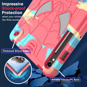 For Samsung Galaxy Tab S9 FE / S9 Fold-Holder Spider Silicone Hybrid PC Tablet Case(Camouflage Rose Red)