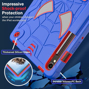 For Samsung Galaxy Tab S9 FE / S9 Fold-Holder Spider Silicone Hybrid PC Tablet Case(Blue Red)