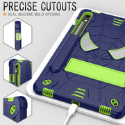 For Samsung Galaxy Tab S9 FE / S9 Fold-Holder Spider Silicone Hybrid PC Tablet Case(Navy Yellow Green)