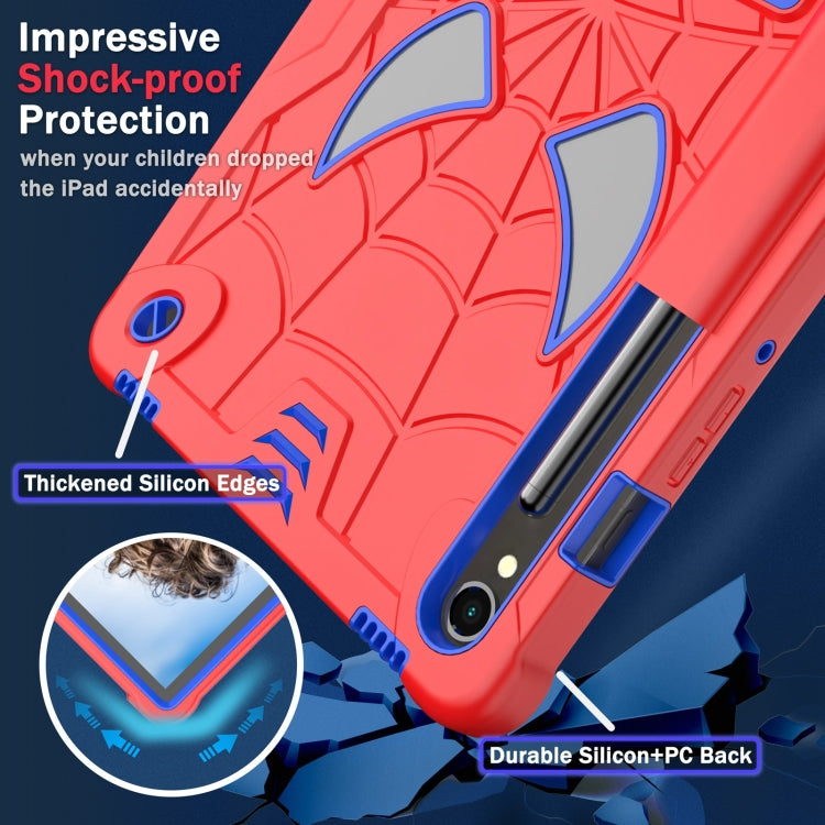 For Samsung Galaxy Tab S9 FE / S9 Fold-Holder Spider Silicone Hybrid PC Tablet Case(Red Blue)