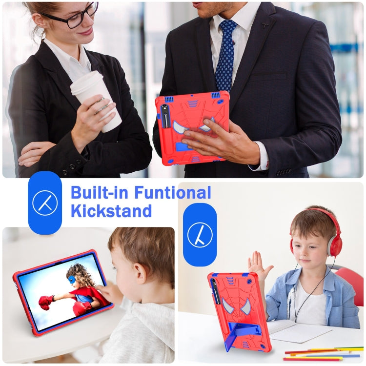 For Samsung Galaxy Tab S9 FE / S9 Fold-Holder Spider Silicone Hybrid PC Tablet Case(Red Blue)