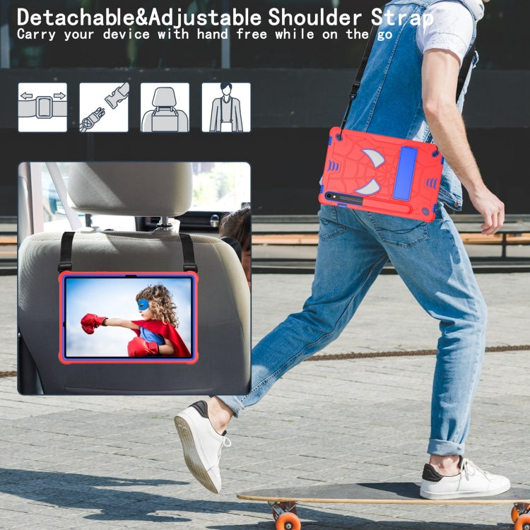 For Samsung Galaxy Tab S9 FE / S9 Fold-Holder Spider Silicone Hybrid PC Tablet Case(Red Blue)