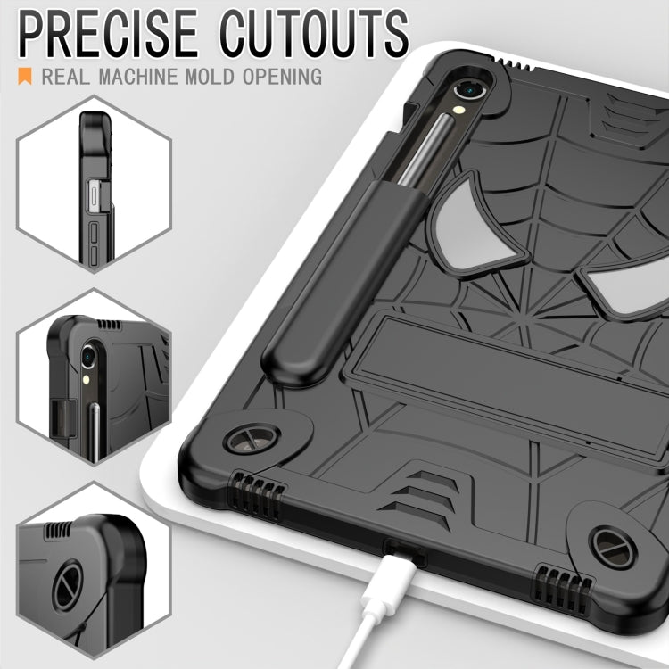 For Samsung Galaxy Tab S9 FE / S9 Fold-Holder Spider Silicone Hybrid PC Tablet Case(Black)