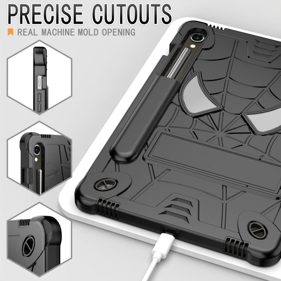 For Samsung Galaxy Tab S9 FE / S9 Fold-Holder Spider Silicone Hybrid PC Tablet Case(Black)