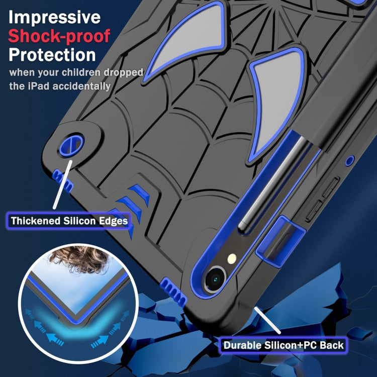 For Samsung Galaxy Tab S9 FE / S9 Fold-Holder Spider Silicone Hybrid PC Tablet Case(Black)