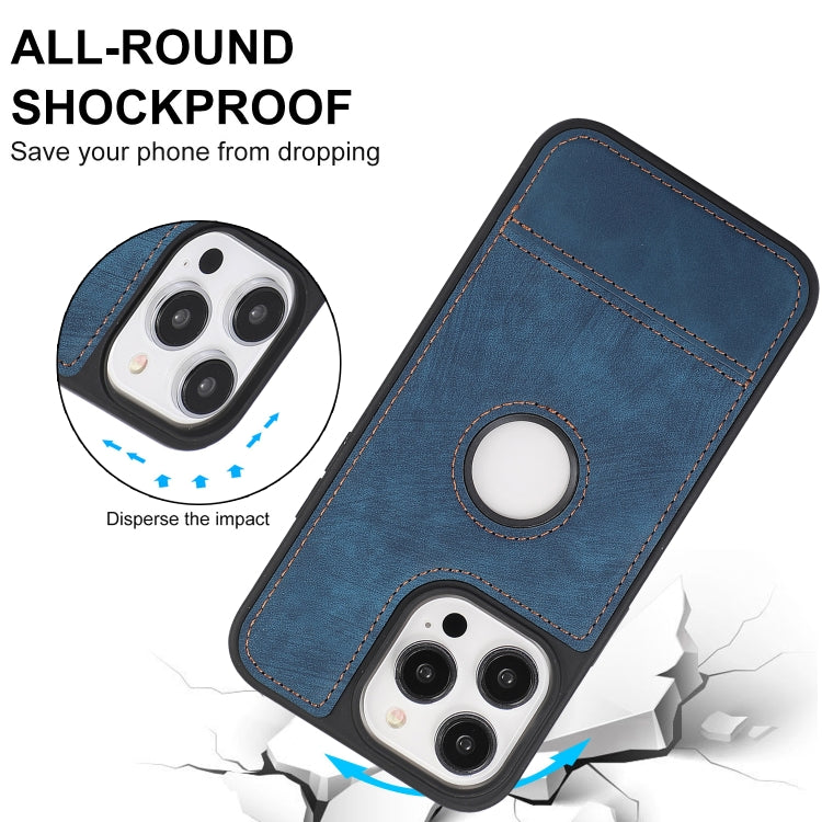 For iPhone 15 Pro Splicing Sewing Hollow Cutout PU Phone Case(Blue)