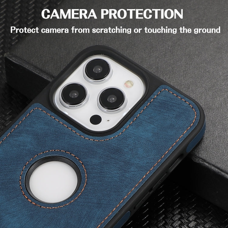 For iPhone 15 Pro Splicing Sewing Hollow Cutout PU Phone Case(Blue)