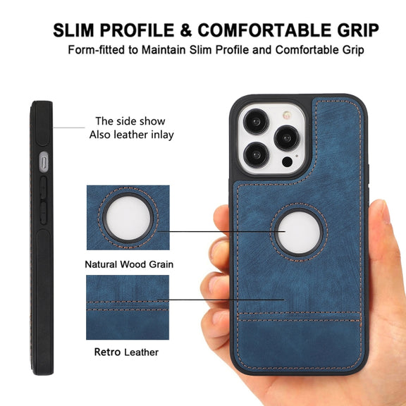 For iPhone 14 Plus Splicing Sewing Hollow Cutout PU Phone Case(Blue)
