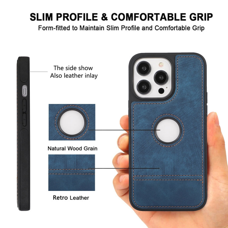 For iPhone 14 Pro Max Splicing Sewing Hollow Cutout PU Phone Case(Blue)