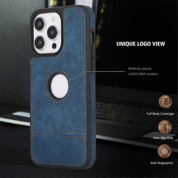 For iPhone 12 / 12 Pro Splicing Sewing Hollow Cutout PU Phone Case(Blue)