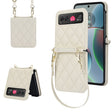For Motorola Razr 40 Rhombic Texture Phone Case with Long & Short Lanyard(White) - Motorola Cases by PMC TechLife | Online Shopping South Africa | PMC TechLife