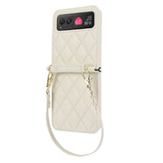 For Motorola Razr 40 Rhombic Texture Phone Case with Long & Short Lanyard(White)