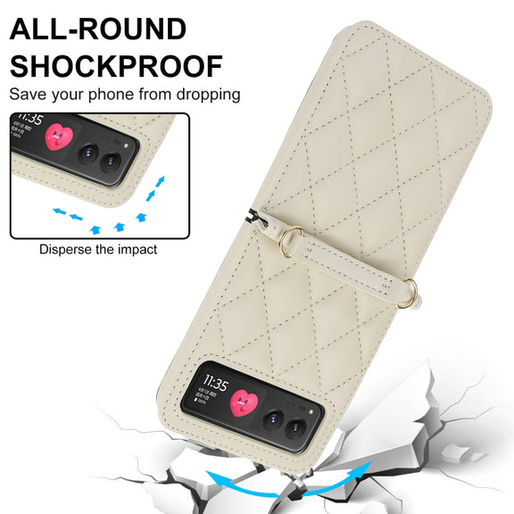 For Motorola Razr 40 Rhombic Texture Phone Case with Long & Short Lanyard(White)