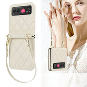 For Motorola Razr 40 Rhombic Texture Phone Case with Long & Short Lanyard(White)