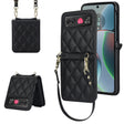 For Motorola Razr 40 Rhombic Texture Phone Case with Long & Short Lanyard(Black) - Motorola Cases by PMC TechLife | Online Shopping South Africa | PMC TechLife | Buy Now Pay Later Mobicred