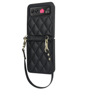 For Motorola Razr 40 Rhombic Texture Phone Case with Long & Short Lanyard(Black)
