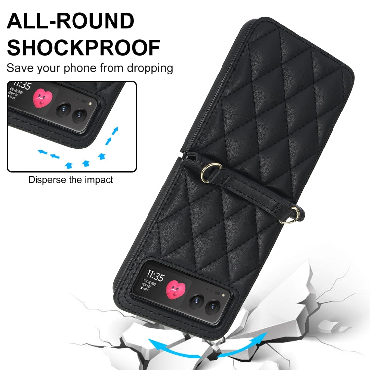 For Motorola Razr 40 Rhombic Texture Phone Case with Long & Short Lanyard(Black)
