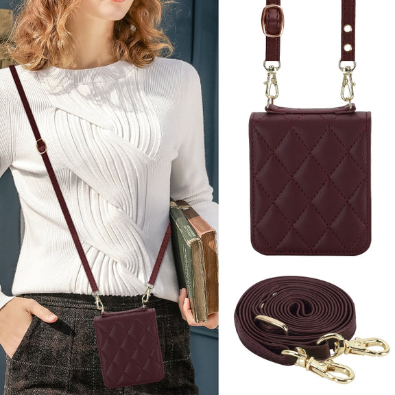 For Motorola Razr 40 Rhombic Texture Phone Case with Long & Short Lanyard(Wine Red)