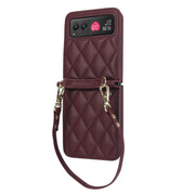 For Motorola Razr 40 Rhombic Texture Phone Case with Long & Short Lanyard(Wine Red)