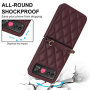 For Motorola Razr 40 Rhombic Texture Phone Case with Long & Short Lanyard(Wine Red)