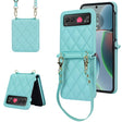 For Motorola Razr 40 Rhombic Texture Phone Case with Long & Short Lanyard(Green) - Motorola Cases by PMC TechLife | Online Shopping South Africa | PMC TechLife | Buy Now Pay Later Mobicred