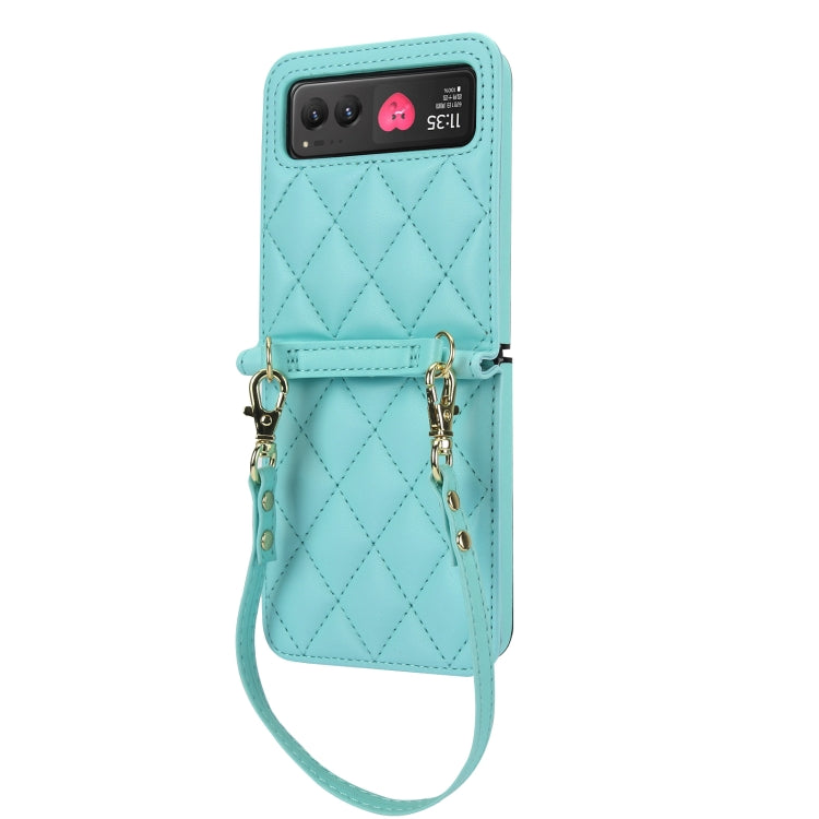 For Motorola Razr 40 Rhombic Texture Phone Case with Long & Short Lanyard(Green)