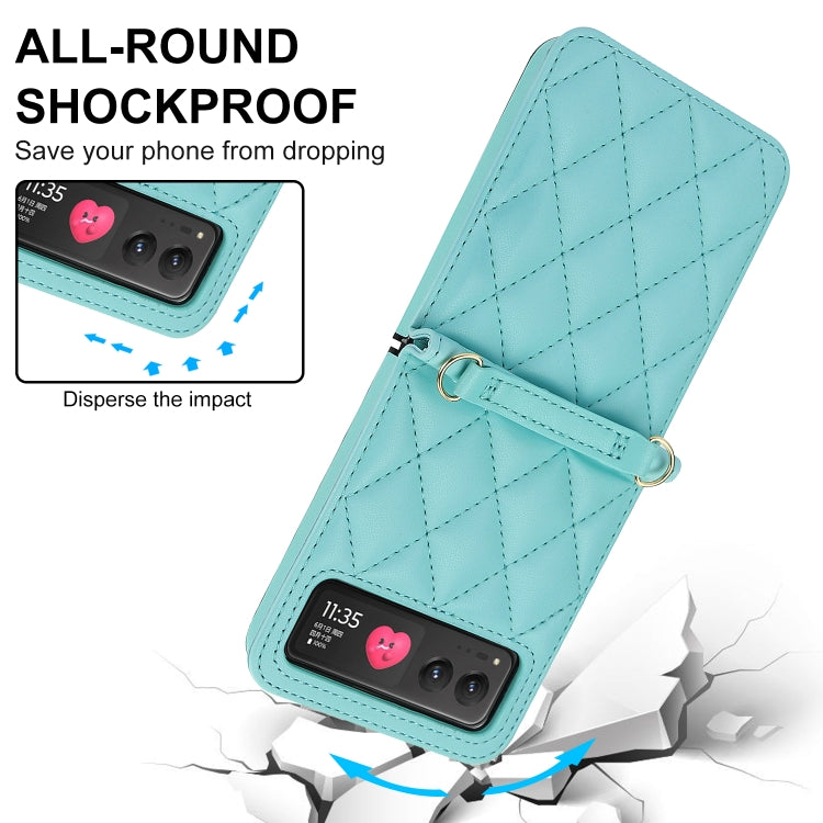 For Motorola Razr 40 Rhombic Texture Phone Case with Long & Short Lanyard(Green)
