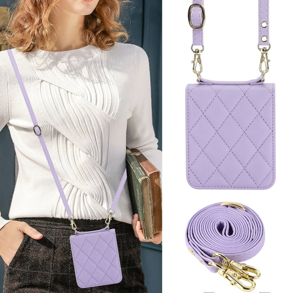For Motorola Razr 40 Rhombic Texture Phone Case with Long & Short Lanyard(Light Purple)