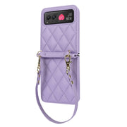 For Motorola Razr 40 Rhombic Texture Phone Case with Long & Short Lanyard(Light Purple)