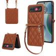 For Motorola Razr 40 Rhombic Texture Phone Case with Long & Short Lanyard(Brown) - Motorola Cases by PMC TechLife | Online Shopping South Africa | PMC TechLife | Buy Now Pay Later Mobicred