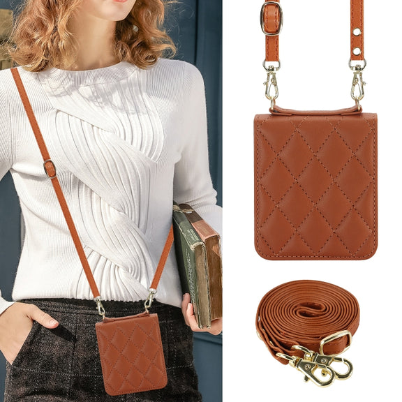 For Motorola Razr 40 Rhombic Texture Phone Case with Long & Short Lanyard(Brown)