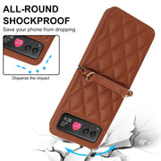 For Motorola Razr 40 Rhombic Texture Phone Case with Long & Short Lanyard(Brown)