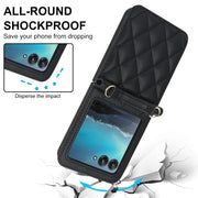 For Motorola Razr 40 Ultra Rhombic Texture Phone Case with Long & Short Lanyard(Black)