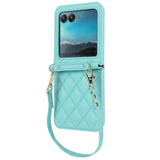 For Motorola Razr 40 Ultra Rhombic Texture Phone Case with Long & Short Lanyard(Green)